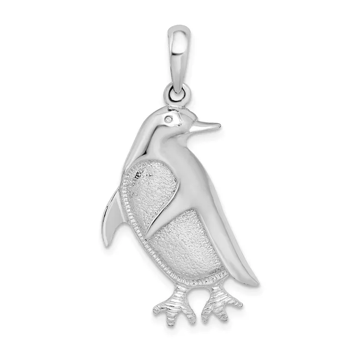 TreasureFineJewelers Necklaces Sterling Silver PolishedTextured Penguin Pendant