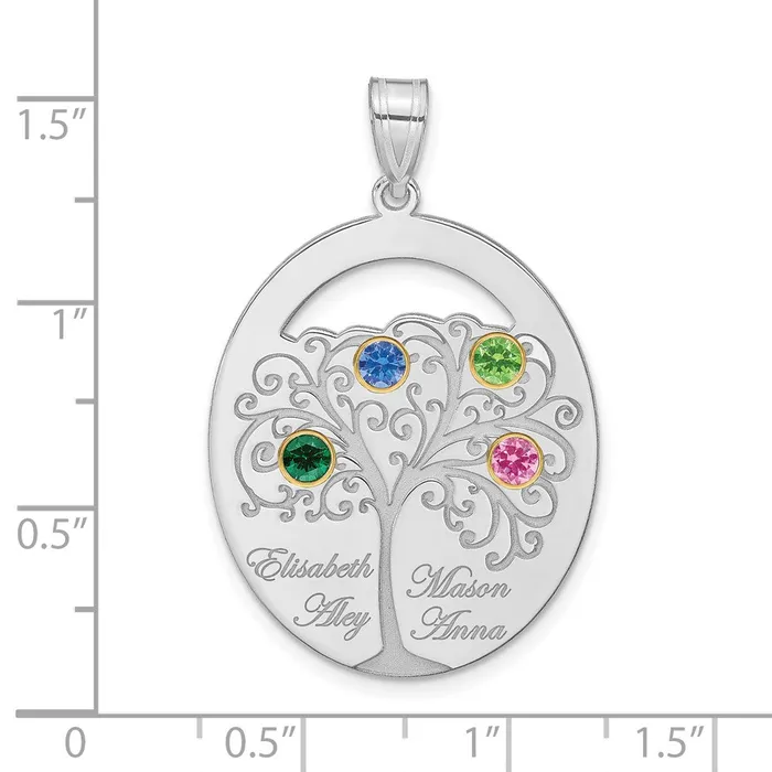 TreasureFineJewelers Necklaces Sterling SilverRhodplated 4 Birthstone with 18K Bezel Family Pendant