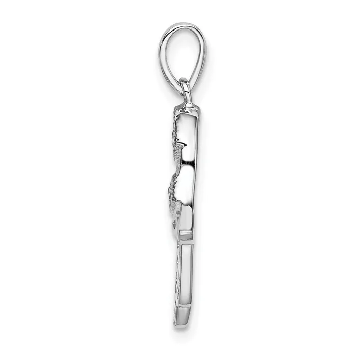 TreasureFineJewelers Necklaces Sterling Silver Rhodium BlackWhite CZ Syn Sapphire Chamseh Pendant