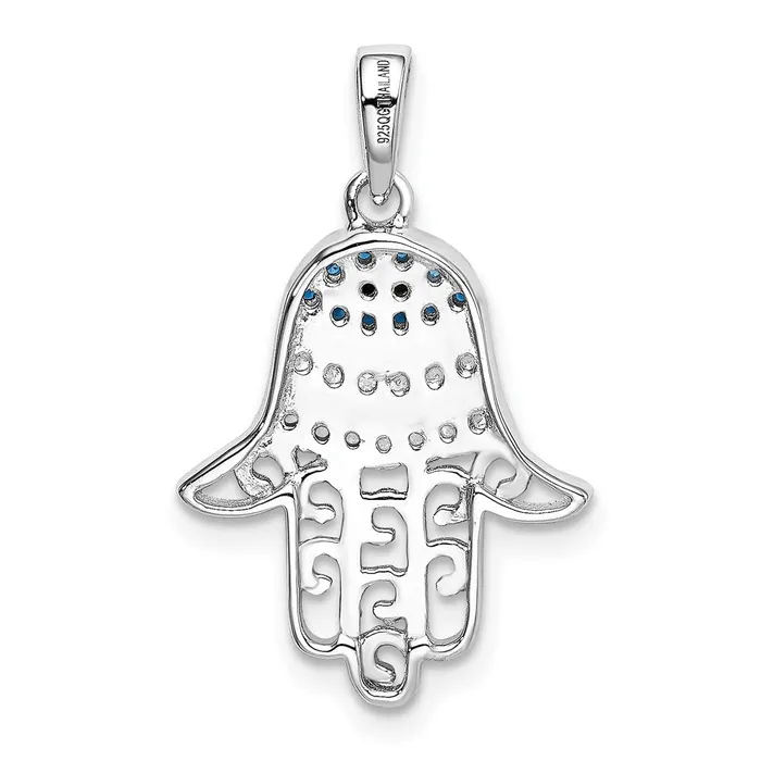 TreasureFineJewelers Necklaces Sterling Silver Rhodium BlackWhite CZ Syn Sapphire Chamseh Pendant