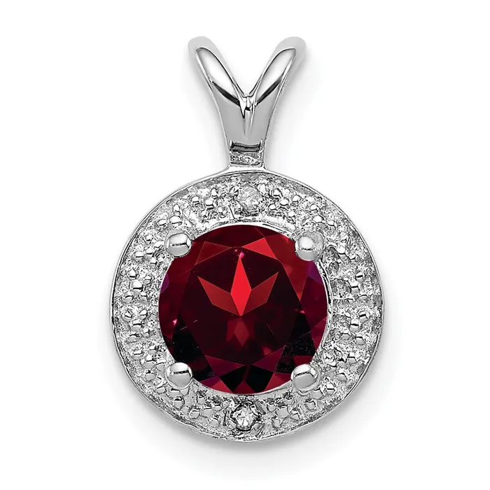 TreasureFineJewelers Necklaces Sterling Silver Rhodiumplated Diam Garnet Pendant