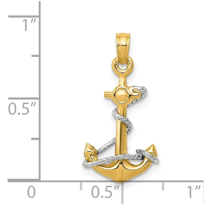 TreasureFineJewelers Rings 14K TwoTone 3D Anchor WRope Pendant