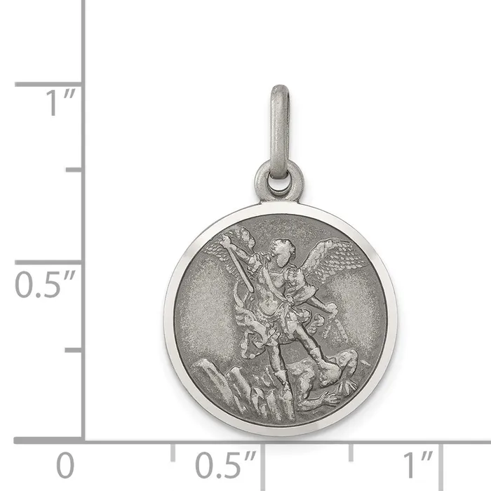 TreasureFineJewelers Rings Sterling Silver Antiqued Saint Michael Medal