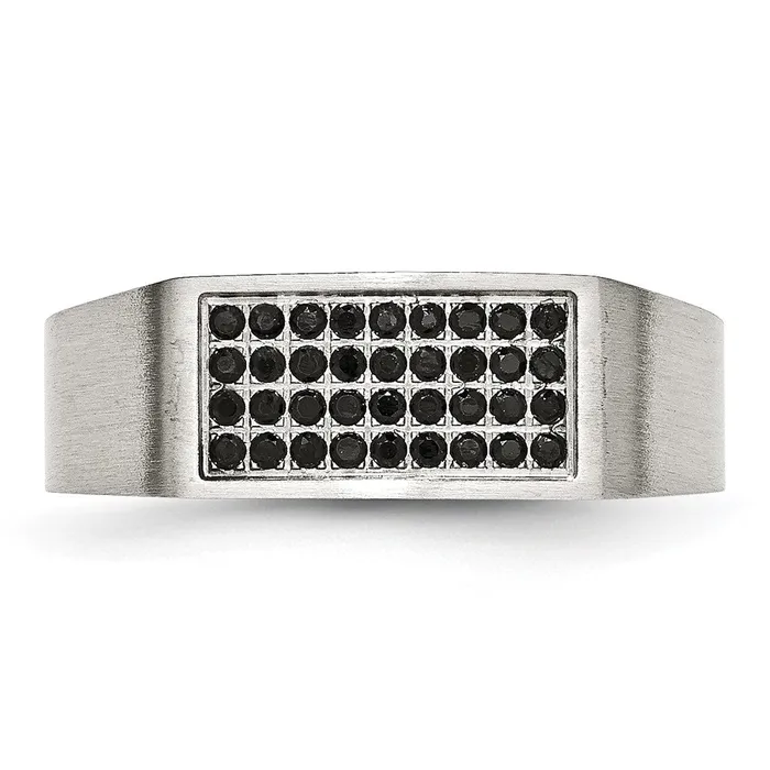 TreasureFineJewelers Stainless Steel Brushed and Polished wBlack CZ Ring Rings