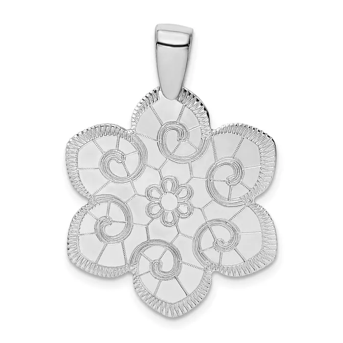 TreasureFineJewelers Sterling Silver Rhodiumplated Flower Pendant Necklaces