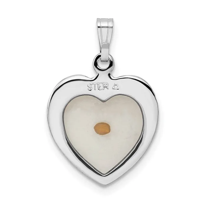 TreasureFineJewelers Sterling Silver Rhodiumplated Large Heart with Mustard Seed Pendant Necklaces