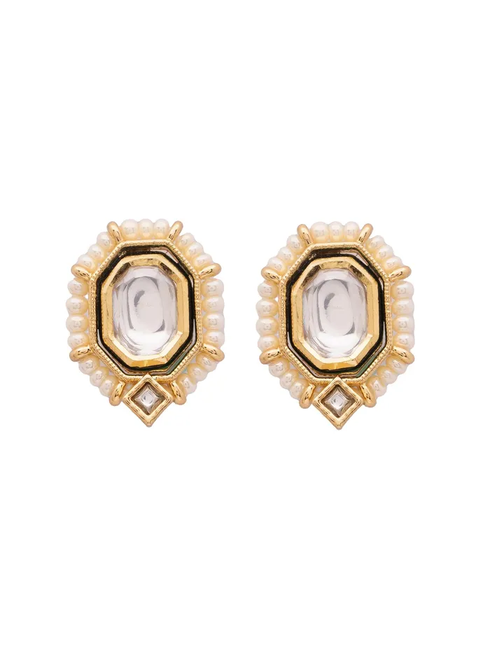Earrings 22 KT Gold Plated Royal Splendor KundanPolki Earrings Curio Cottage
