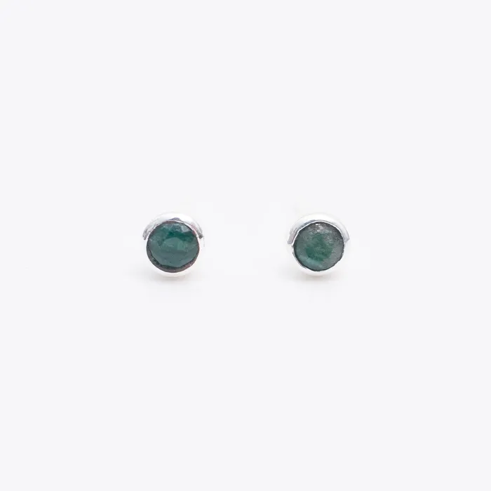 Raw Emerald Silver Studs Silver Lotus Rings