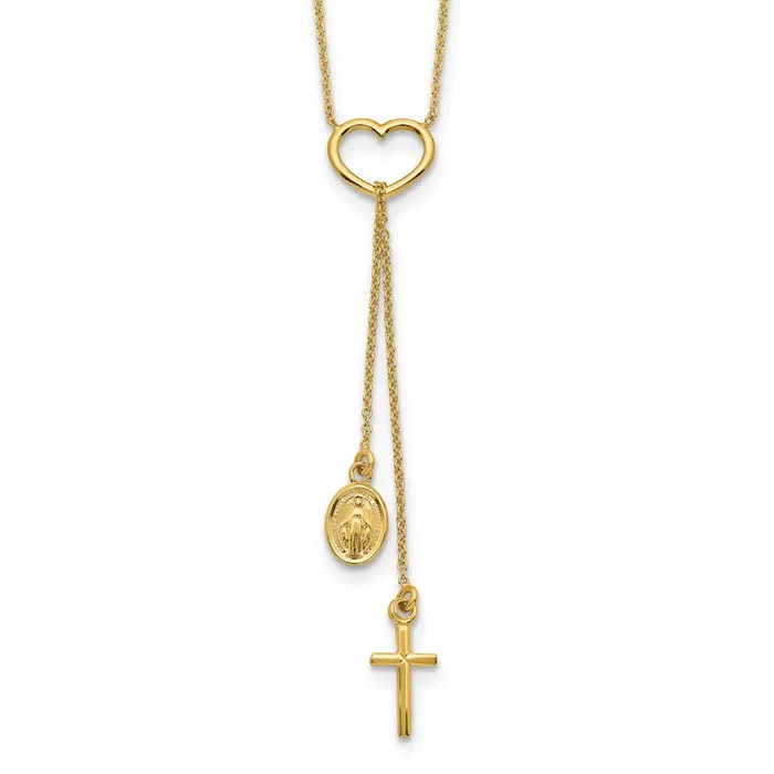 14K Polished Heart with Dangle Cross and Religious Medal NecklaceWBCSF296317 WB Choice Jewelry Necklaces