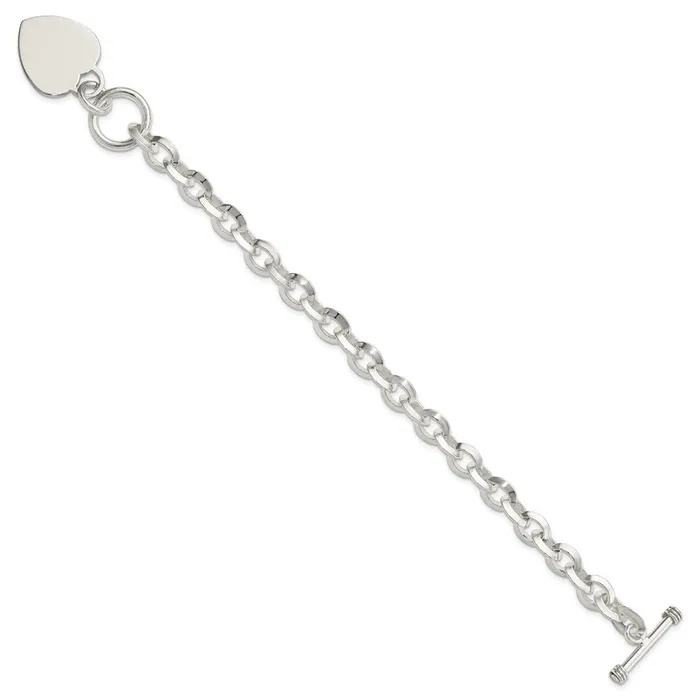 Bracelets WB Choice Jewelry Sterling Silver Engraveable Heart Disc on Fancy Link Toggle BraceletWBCQG1155875 Bracelets WB Choice Jewelry Sterling Silver Engraveable Heart Disc on Fancy Link Toggle BraceletWBCQG1155875