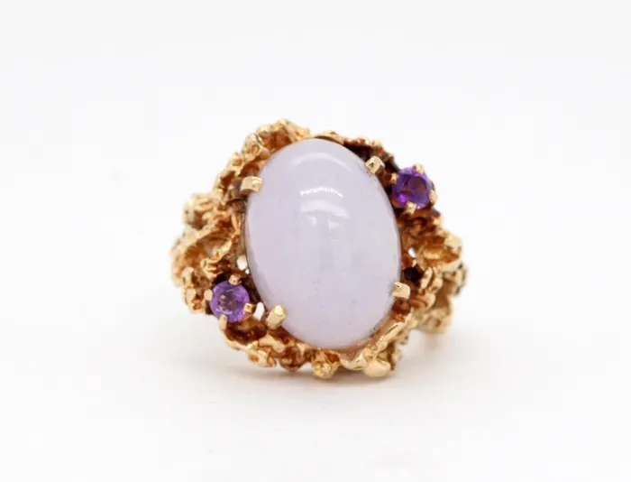 Estate 14KY 15X11 mm Lavender Jade and 16 Cttw Amethyst Ring FULLERS PURCHASE FROM PUBLIC Rings
