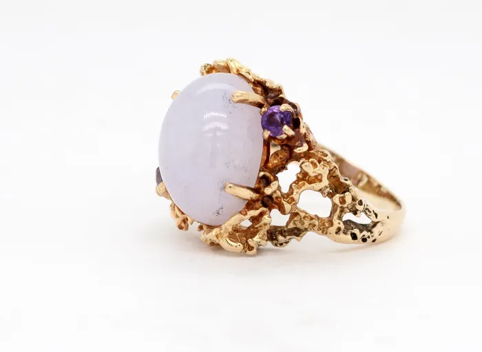Estate 14KY 15X11 mm Lavender Jade and 16 Cttw Amethyst Ring FULLERS PURCHASE FROM PUBLIC Rings Estate 14KY 15X11 mm Lavender Jade and 16 Cttw Amethyst Ring FULLERS PURCHASE FROM PUBLIC Rings