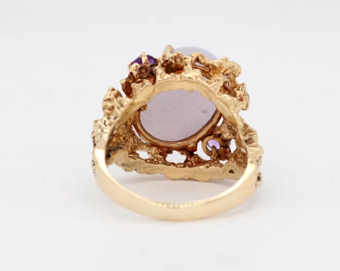 Estate 14KY 15X11 mm Lavender Jade and 16 Cttw Amethyst Ring FULLERS PURCHASE FROM PUBLIC Rings Estate 14KY 15X11 mm Lavender Jade and 16 Cttw Amethyst Ring FULLERS PURCHASE FROM PUBLIC Rings