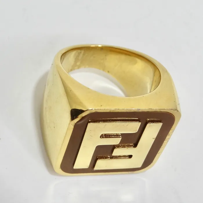 Fendi FF Logo Gold Tone Ring Vintage by Misty Rings