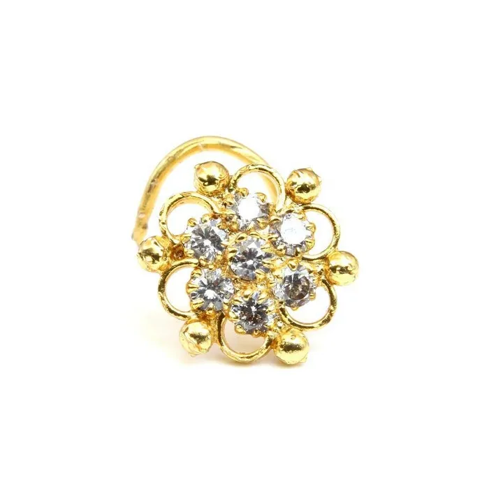 Karizma Jewels Rings Indian Nose ring White CZ corkscrew piercing nose ring 22g