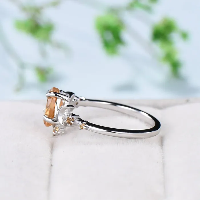 PENFINE Rings Vintage Pear Shaped Citrine Engagement Ring Unique Crescent moon orange citrine gold wedding ring women celestial anniversary gift for her PENFINE Rings Vintage Pear Shaped Citrine Engagement Ring Unique Crescent moon orange citrine gold wedding ring women celestial anniversary gift for her