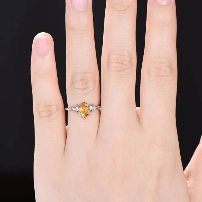 PENFINE Rings Vintage Pear Shaped Citrine Engagement Ring Unique Crescent moon orange citrine gold wedding ring women celestial anniversary gift for her PENFINE Rings Vintage Pear Shaped Citrine Engagement Ring Unique Crescent moon orange citrine gold wedding ring women celestial anniversary gift for her
