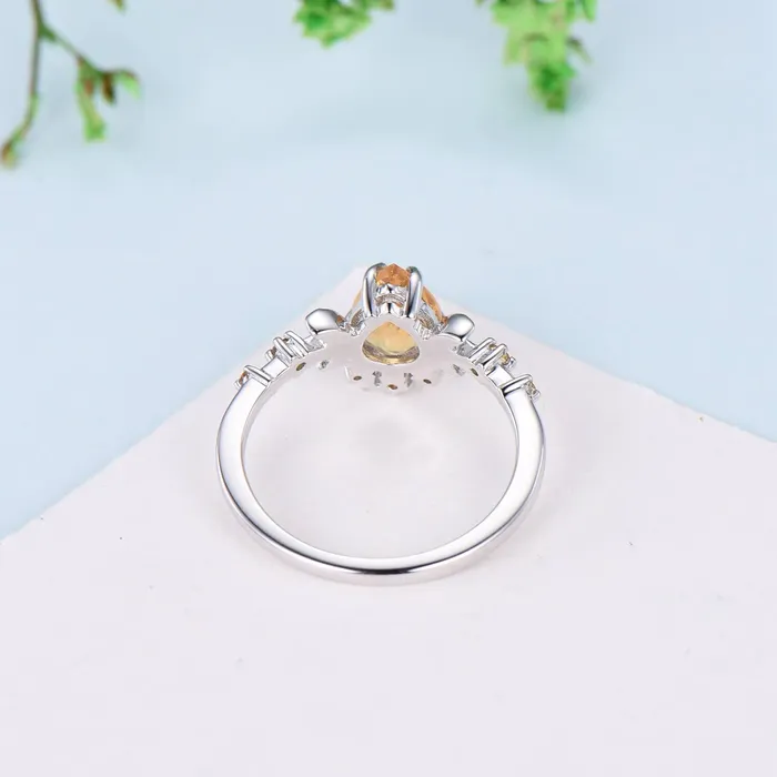 PENFINE Rings Vintage Pear Shaped Citrine Engagement Ring Unique Crescent moon orange citrine gold wedding ring women celestial anniversary gift for her PENFINE Rings Vintage Pear Shaped Citrine Engagement Ring Unique Crescent moon orange citrine gold wedding ring women celestial anniversary gift for her