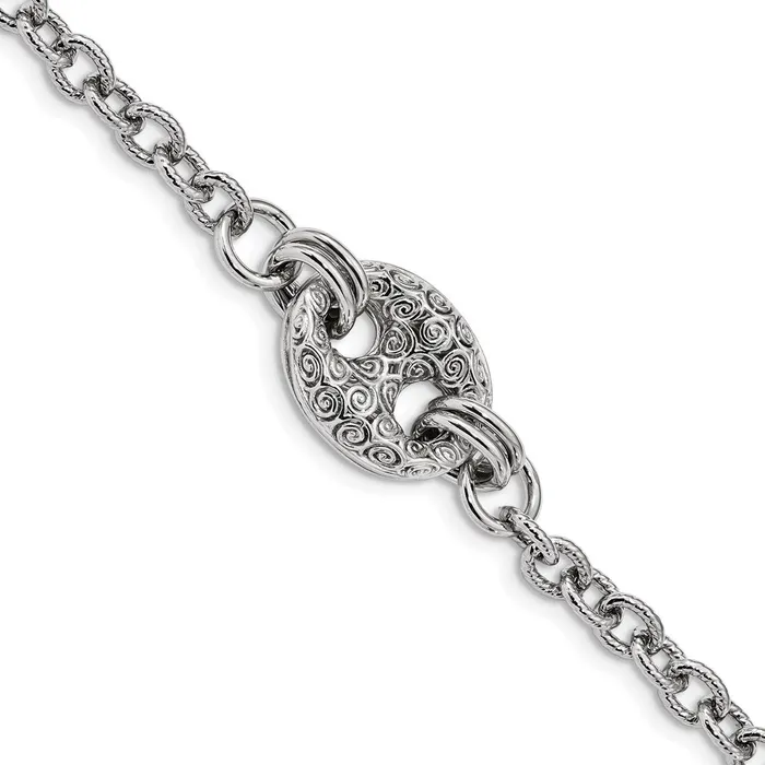 Sterling Silver Rhodiumplated Fancy Swirls BraceletWBCQG451475 WB Choice Jewelry Bracelets Sterling Silver Rhodiumplated Fancy Swirls BraceletWBCQG451475 WB Choice Jewelry Bracelets