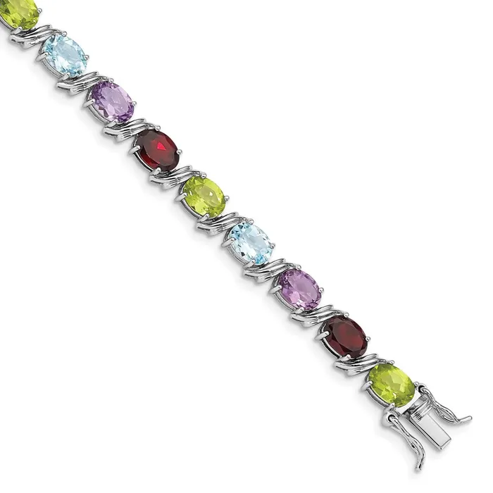 Sterling Silver Rhodiumplated Oval Multigemstone BraceletWBCQG492375 WB Choice Jewelry Bracelets Sterling Silver Rhodiumplated Oval Multigemstone BraceletWBCQG492375 WB Choice Jewelry Bracelets