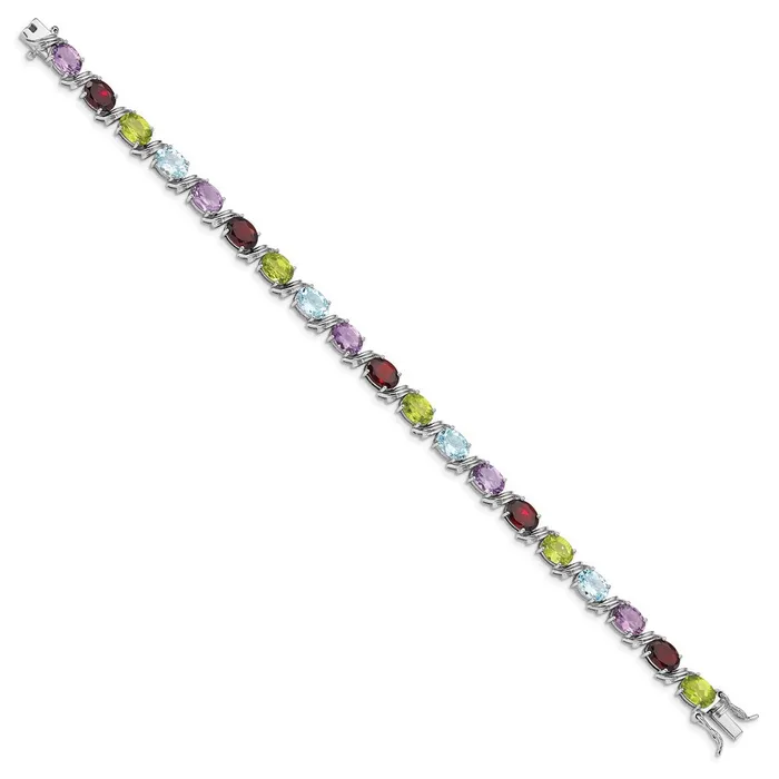 Sterling Silver Rhodiumplated Oval Multigemstone BraceletWBCQG492375 WB Choice Jewelry Bracelets Sterling Silver Rhodiumplated Oval Multigemstone BraceletWBCQG492375 WB Choice Jewelry Bracelets