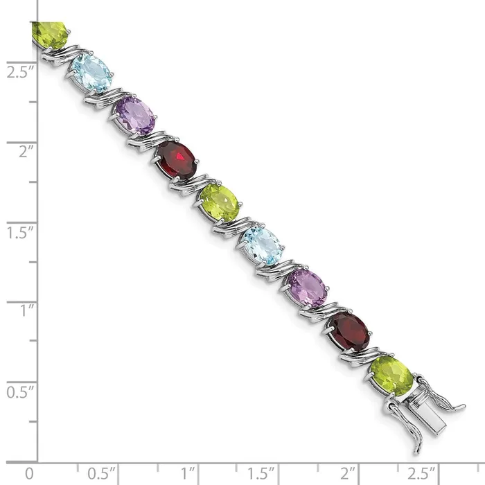 Sterling Silver Rhodiumplated Oval Multigemstone BraceletWBCQG492375 WB Choice Jewelry Bracelets Sterling Silver Rhodiumplated Oval Multigemstone BraceletWBCQG492375 WB Choice Jewelry Bracelets