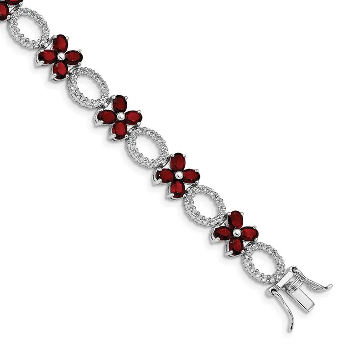 WB Choice Jewelry Bracelets Sterling Silver Rhodiumplated Garnet Flower wWhtTopaz BraceletWBCQG4929775 WB Choice Jewelry Bracelets Sterling Silver Rhodiumplated Garnet Flower wWhtTopaz BraceletWBCQG4929775