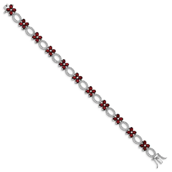 WB Choice Jewelry Bracelets Sterling Silver Rhodiumplated Garnet Flower wWhtTopaz BraceletWBCQG4929775 WB Choice Jewelry Bracelets Sterling Silver Rhodiumplated Garnet Flower wWhtTopaz BraceletWBCQG4929775