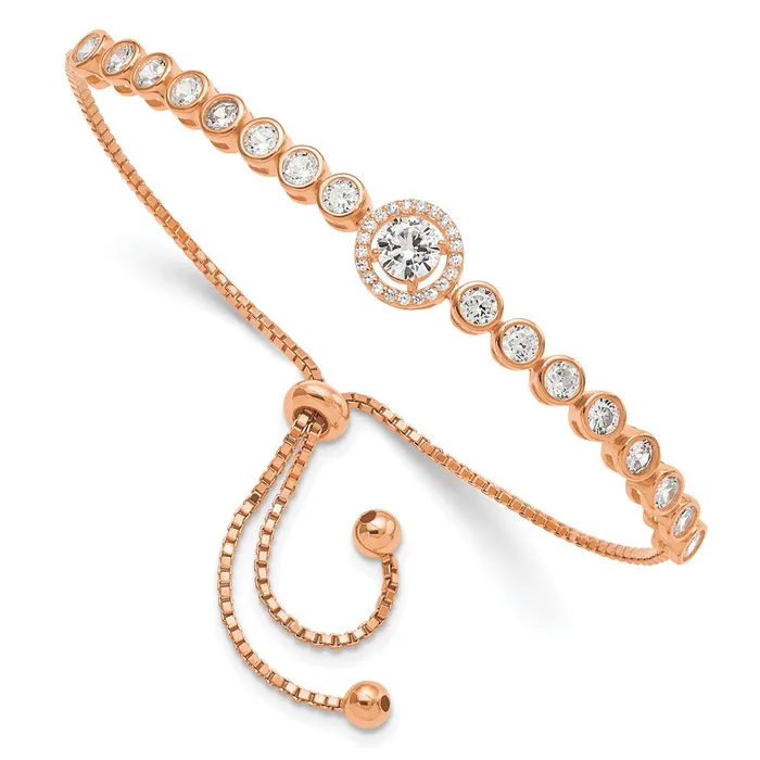 WB Choice Jewelry Bracelets Sterling Silver Rosetone Bezel Set CZ CZ Halo Adjustable BraceletWBCQG5947 WB Choice Jewelry Bracelets Sterling Silver Rosetone Bezel Set CZ CZ Halo Adjustable BraceletWBCQG5947