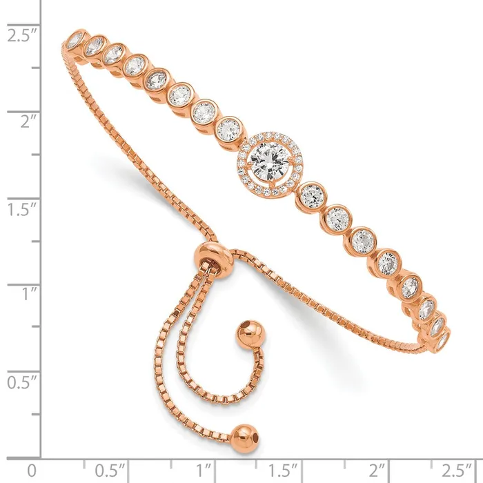 WB Choice Jewelry Bracelets Sterling Silver Rosetone Bezel Set CZ CZ Halo Adjustable BraceletWBCQG5947 WB Choice Jewelry Bracelets Sterling Silver Rosetone Bezel Set CZ CZ Halo Adjustable BraceletWBCQG5947