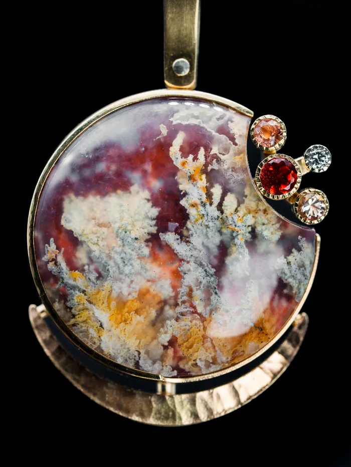14k Yellow Gold Agate Oregon Sunstone and Diamond Pendant The Sunstone Store Necklaces