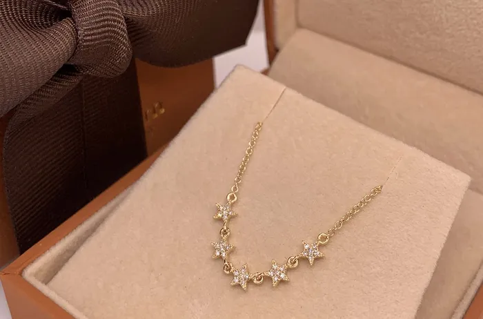 Albert Hern Necklaces Necklace 14kt Gold Petite 5 Stars Diamond