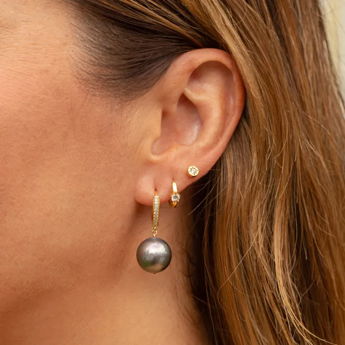 Earrings MishaHawaii Bomboocha Tahitian Pearl Huggies Earrings MishaHawaii Bomboocha Tahitian Pearl Huggies