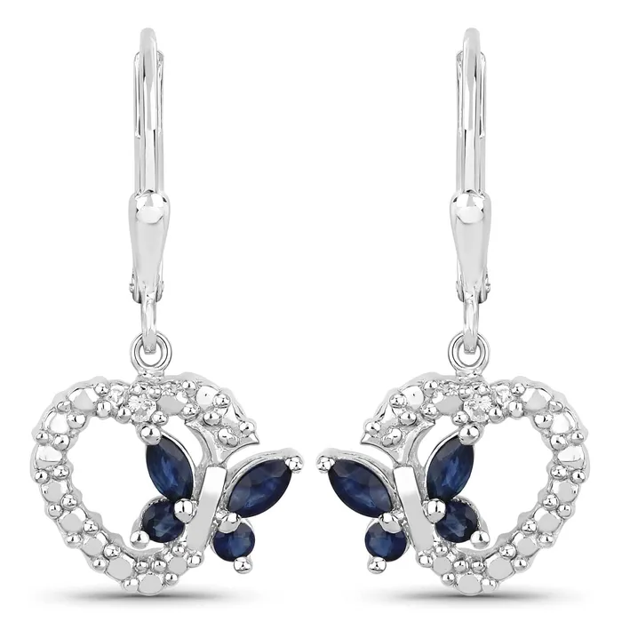 Earrings Quintessence Butterfly and Heart Earrings Genuine Gemstones 925 Sterling Silver