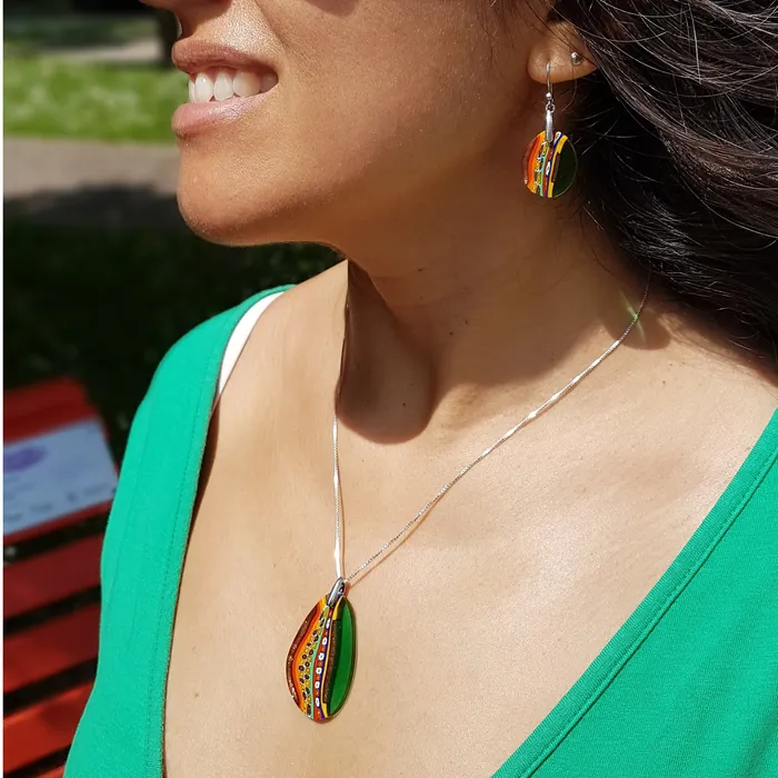 Earrings Vianello Nadia Murrine di Trebbi Davide Murano glass Multicolor Green dropshaped Pendant earrings set Inglesina