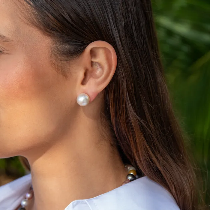 misha hawaii Earrings White South Sea Pearl Studs 14kt Gold