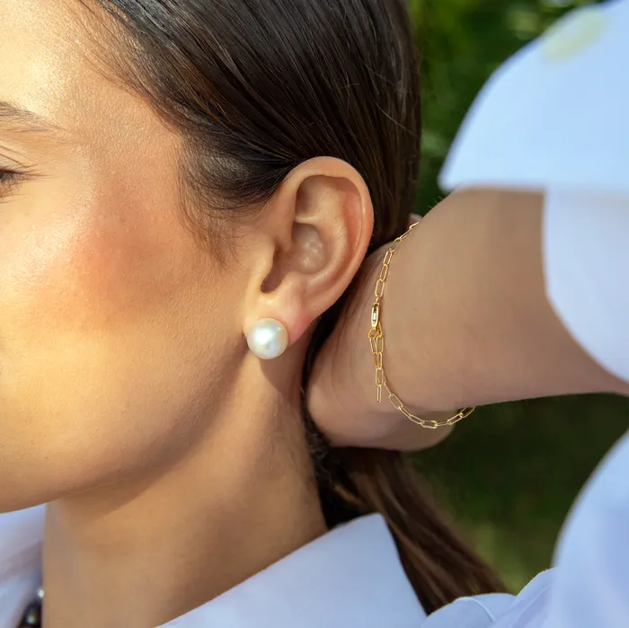 misha hawaii Earrings White South Sea Pearl Studs 14kt Gold