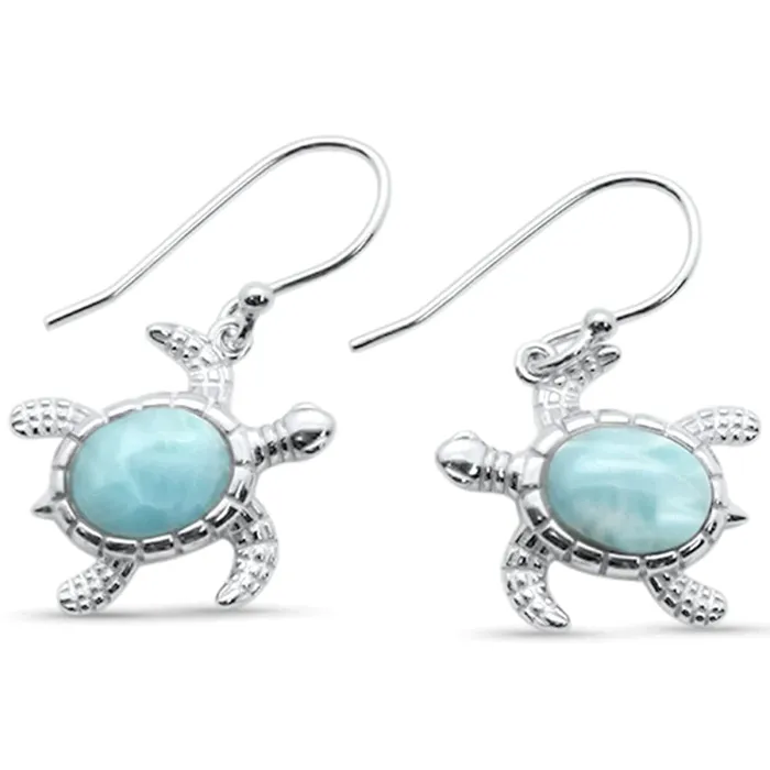 Sonara Earrings Larimar or Created Opal Sea Turtle Post or Hook Earrings 925 Sterling Silver