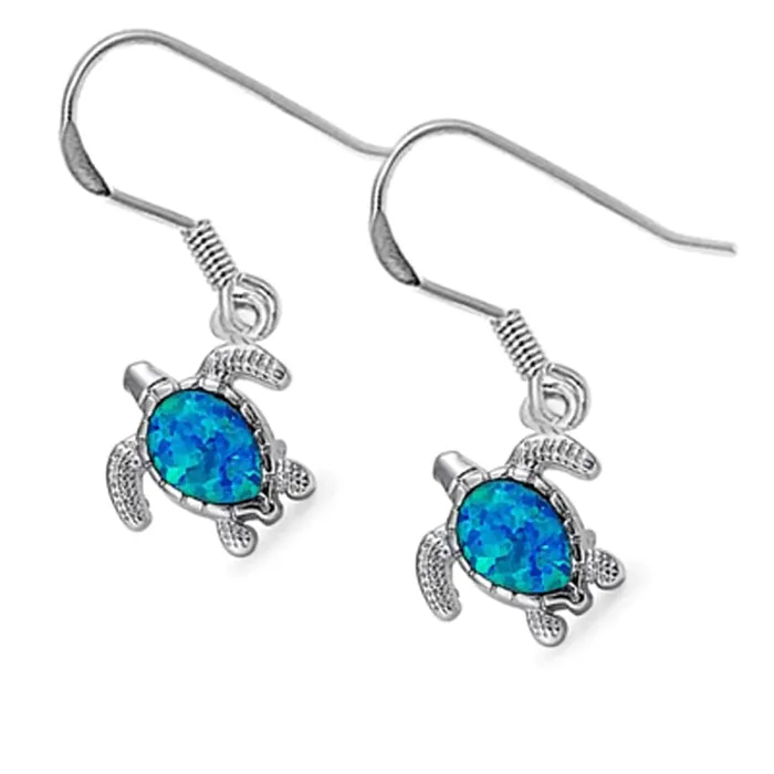 Sonara Earrings Larimar or Created Opal Sea Turtle Post or Hook Earrings 925 Sterling Silver