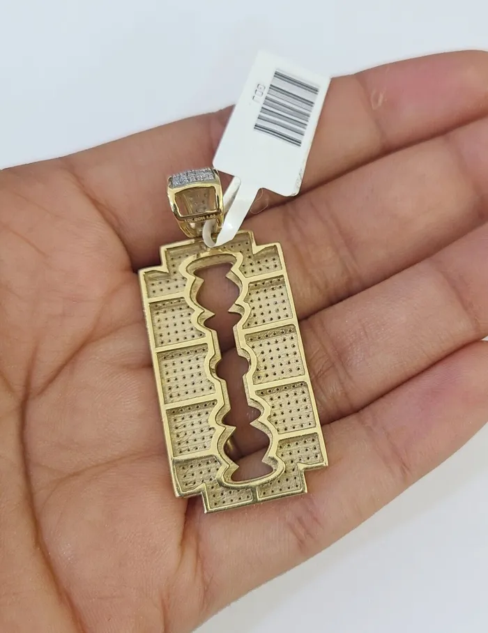10k Miami Cuban Chain Razor Blade Charm Diamond Set 45mm 2028 Necklace Gold Globalwatches10 Necklaces