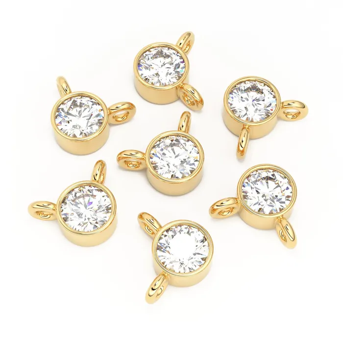 4x55mm 18k Solid Yellow Gold Brilliant Diamond Bezel Dual Bail Connector Spacer Finding Jalvi Co PreStyled Sets