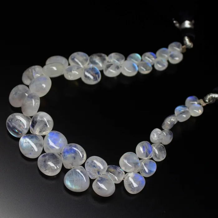 6 inches 58mm Natural Rainbow Moonstone Smooth Heart Drops Briolette Gemstone Beads Beads Supplies USA Necklaces