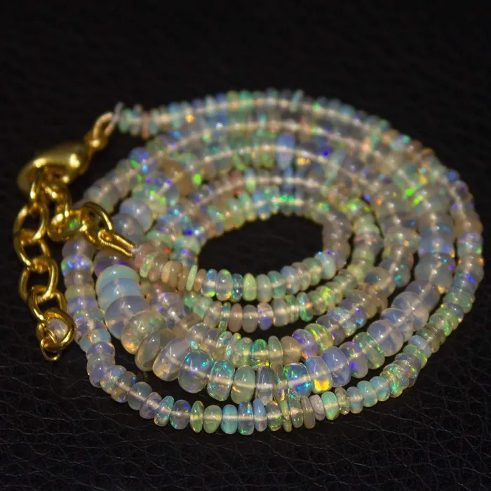 Beads Supplies USA Natural Ethiopian Welo Opal Gold Plated Smooth Rondelle Necklace 5mm 2mm 195 Necklaces
