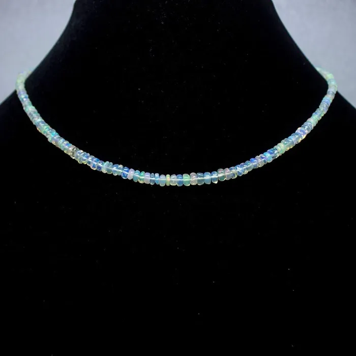 Beads Supplies USA Necklaces Ethiopian Opal Smooth Rondelle Beads Gold Vermeil Necklace 18 2mm 4mm