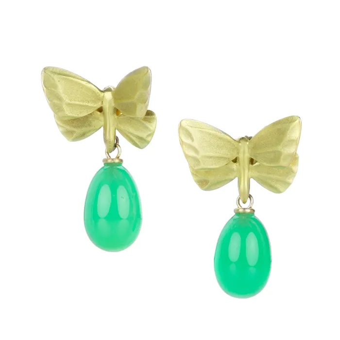 Earrings Gabriella Kiss Small Butterfly Earrings with Chrysoprase Drops
