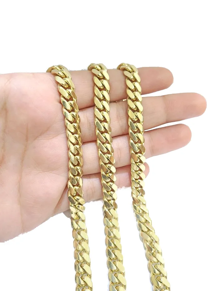 Gold and Diamond 14K Yellow Solid Gold 8mm Men Box Lock Chain 26 Miami Cuban Necklaces
