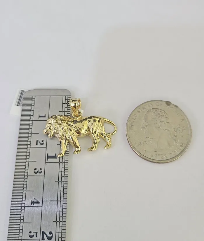 Gold and Diamond Necklaces 10K Solid Franco Chain Lion Pendant Charm Necklace 1824 15mm Yellow Gold