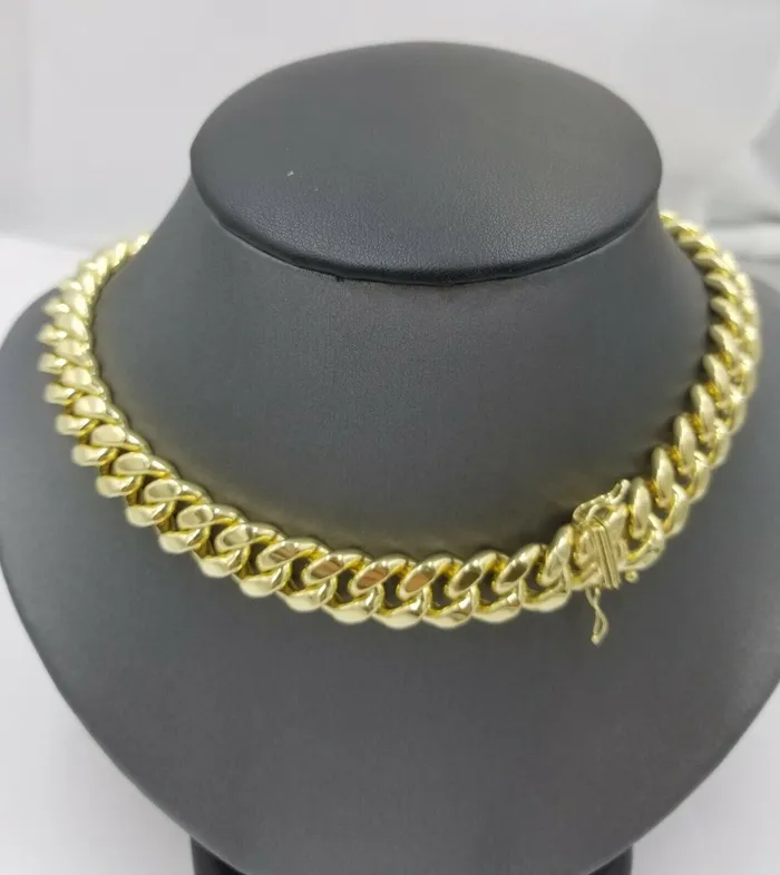 Necklaces 10K Yellow Gold Miami Cuban 11mm Chain Necklace Strong Box Lock 24 Mens Gold and Diamond