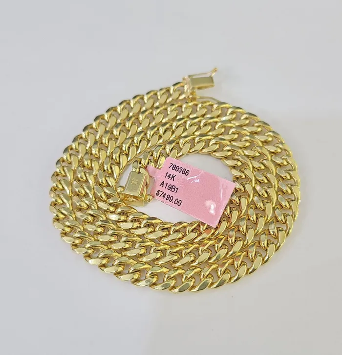 Necklaces 14k 6mm Miami Cuban Link Chain Yellow Gold Necklace 1826 Inches Real Gold and Diamond
