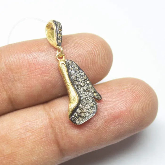 Necklaces 1pc Heel Note Pave Diamond Ruby 925 Sterling Silver Oxidized Charm Pendant 30mm x 11mm Beads Supplies USA